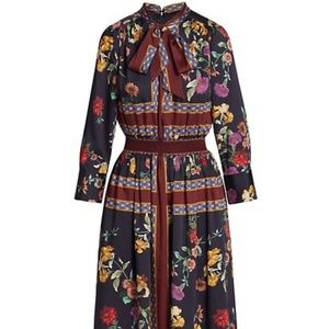 Teri Jon Twill Floral Tie Neck Dress